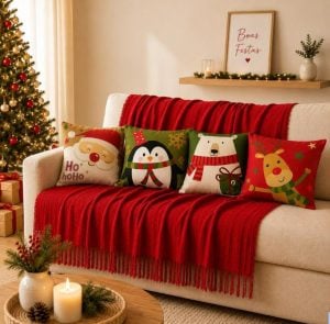 Kit Manta Decorativa 1,40x1,70 + 4 Capas de Almofada Natal 43x43 para Sala e Sofá — foto 5