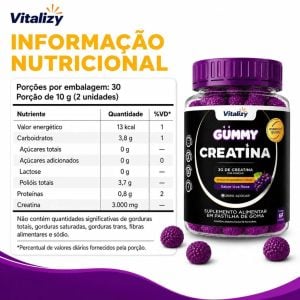 Creatina em Goma Gummy 3g Zero Açúcar 60 Gomas Sabor Uva Roxa Vitalizy — foto 7