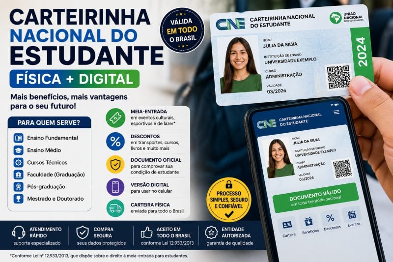 Carteirinha Nacional do Estudante Física + Digital Oficial