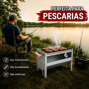 Churrasqueira Portátil Desmontável A Carvão Com Grelha Galvanizada Camping Praia Pesca Via — foto 3