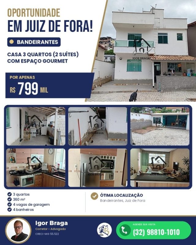 Casa para Venda em Juiz de Fora, Bandeirantes, 3 dormitórios, 2 suítes, 4 banheiros, 4 vag