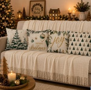 Kit Manta Decorativa 1,40x1,70 + 4 Capas de Almofada Natal 43x43 para Sala e Sofá — foto 7