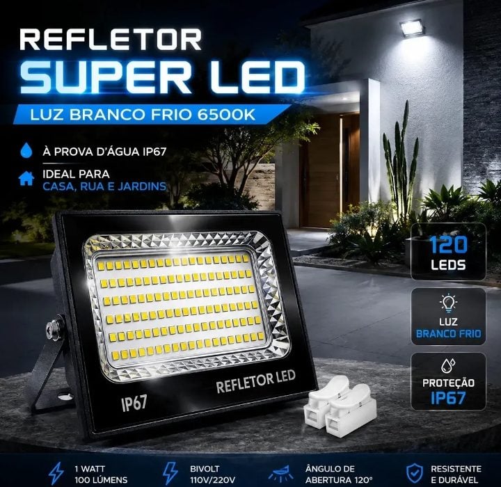 REFLETOR SUPER LED 120 LEDs 100W BIVOLT 6500K