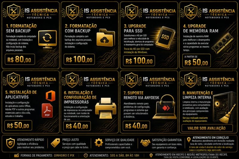 Assistência Técnica de Notebooks e PCs - Formatação, SSD, Manutenção