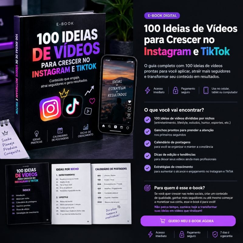 100 Ideias de Vídeos para Crescer no Instagram e TikTok