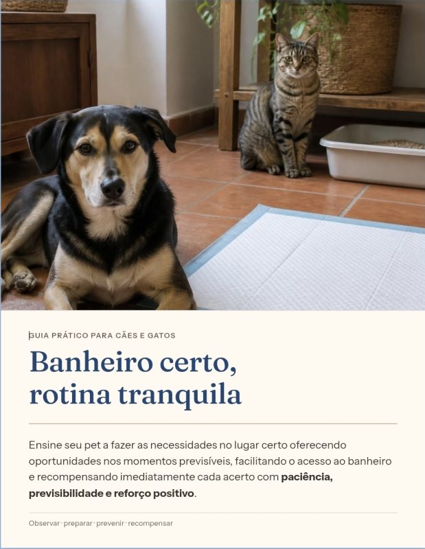 Ebook sobre ensinar cães e gatos a fazerem suas necessidades nos lugares corretos.