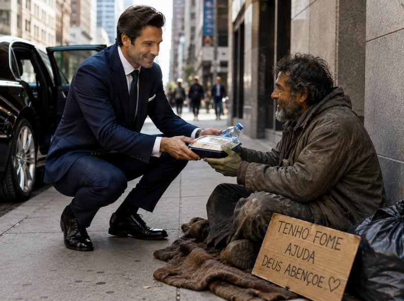 Bilhonario passou dano comida para os moradores de rua e os moradores de rua ficaram feliz