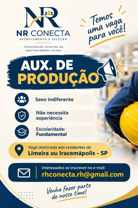 Vaga para Auxiliar de Produção