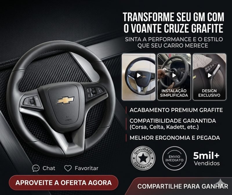 Volante Esportivo cruze grafite para Corsa Super Wind Celta Omega Monza Kadett Ipanema Pr