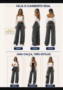 Calça Jeans Wide Leg Feminina Cintura Alta Pantalona — foto 3