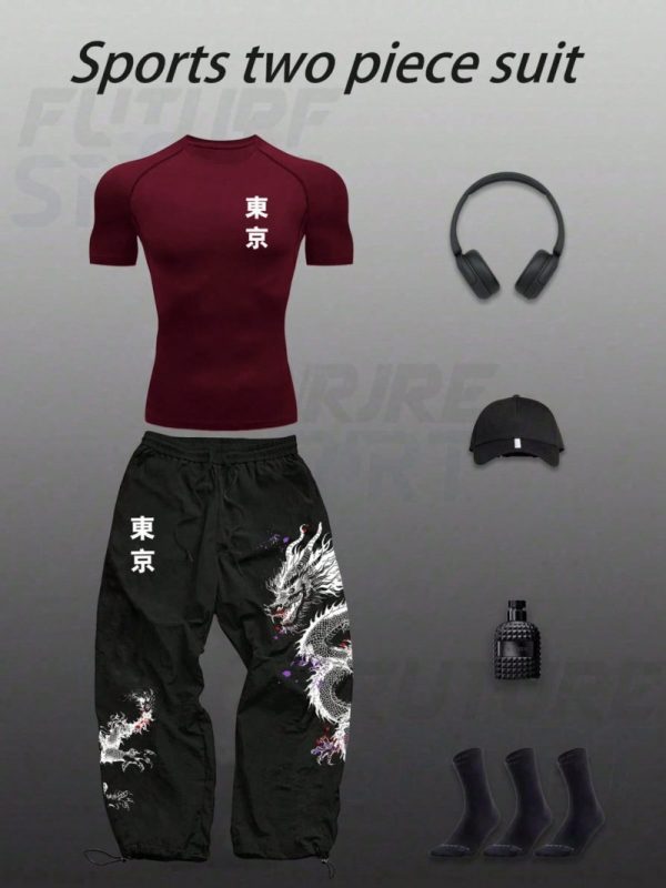 Gym Rark Conjunto de Camiseta de Manga Curta e Calça Esportiva Casual Estampada para Homens