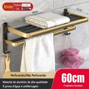 Rack de armazenamento de banheiro em alumínio dourado preto MEIDOO — foto 12