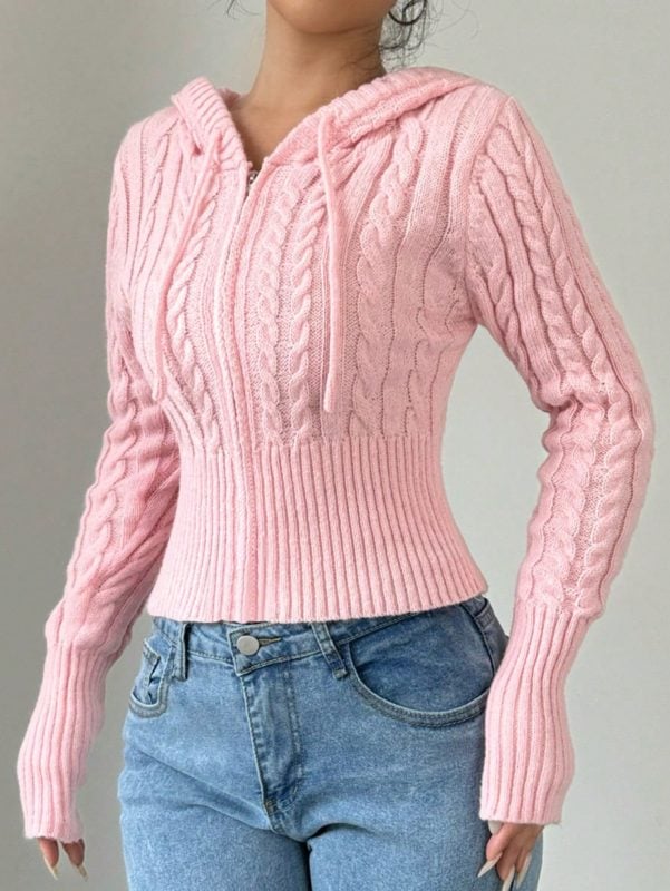 Flirla Cardigan com Capuz e Cordão de Cor Sólida para Mulheres, Primavera Outono, Blusas