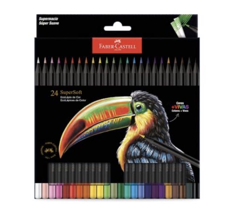 Faber-Castell Lápis De Cor Supersoft com 50 Cores - Ecolápis super mácio