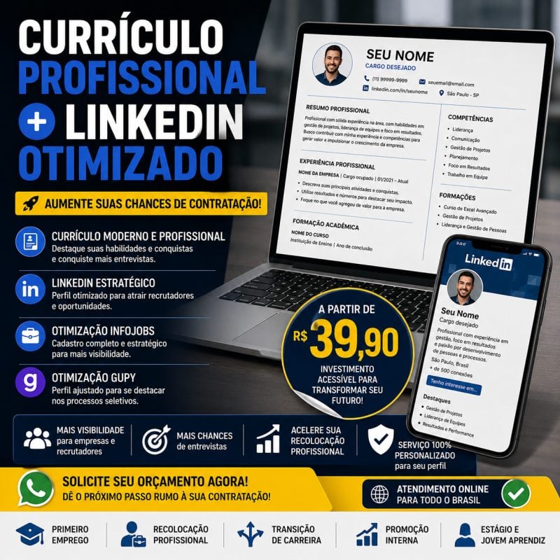 Currículo Profissional + LinkedIn Estratégico para Conquistar Mais Entrevistas
