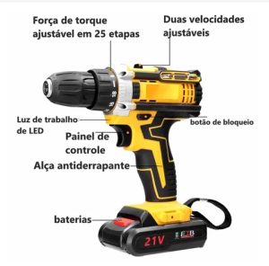 Furadeira parafusadeira De Impacto Sem Fio bateria 21v com Duas baterias recarregáveis 6500 mah — foto 5