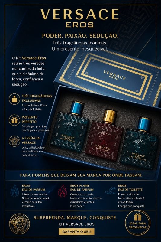 Kit Versace Eros Poder, paixão e sofisticação em um só presente!