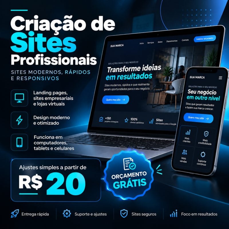 Criação de Sites Profissionais e Responsivos a partir de R$ 20