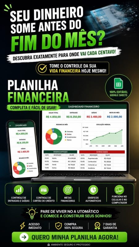 Planilha Controle Total Organize as finanças e comece a investir em 30 dias