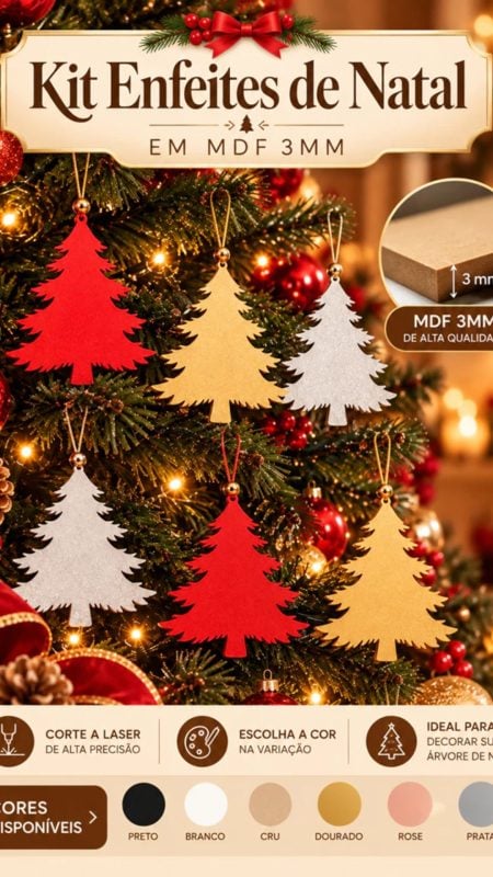 Kit 10 Árvores de Natal Decorativas MDF 3mm Lembrancinha