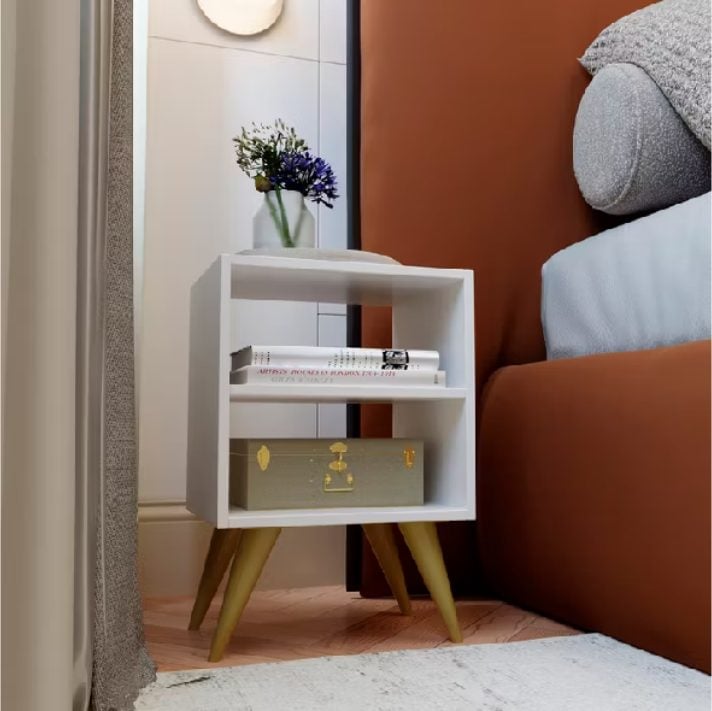 Mesa de Cabeceira Retrô Compacta com Nicho para Quarto Sala Casal ou Solteiro — foto 2