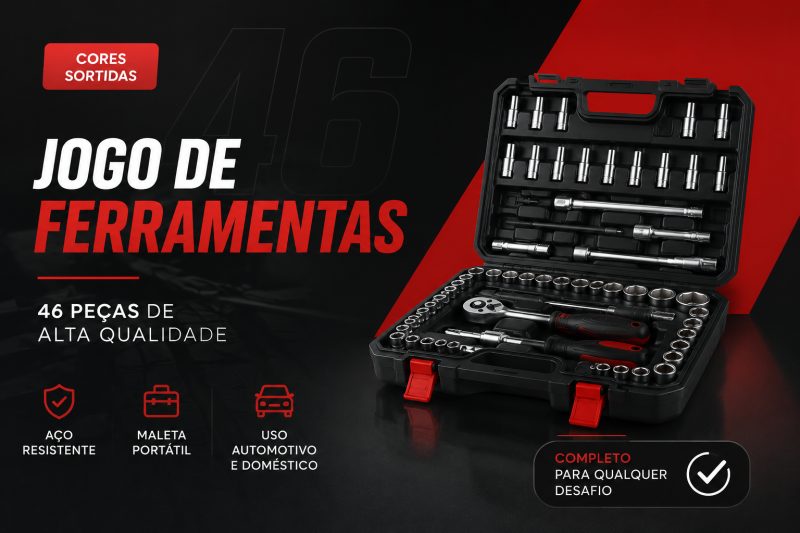 Jogo de Ferramentas 46 Peças em Aço Completo e Versátil