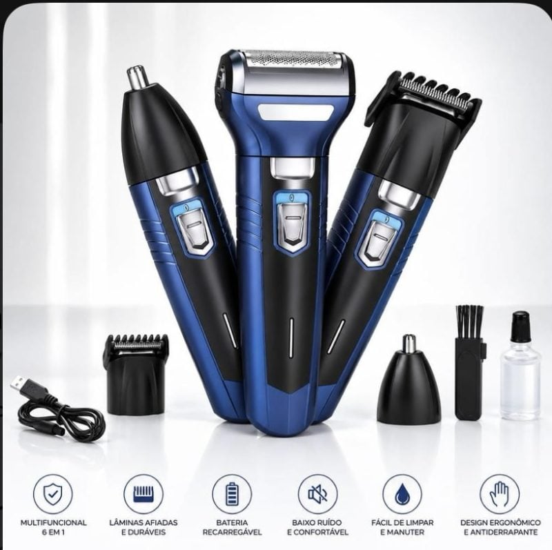 Máquina de Barbear Aparador e Depilador de Pelos Elétrico 3 em 1 Cabelo, Barba, Nariz e co