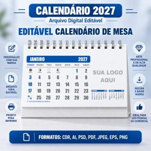 Pack 8 Bases editáveis em vetor de Calendários 2027 Cdr - Ilustrator - Photoshop — foto 8