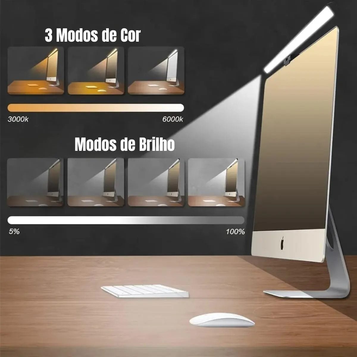 Luminária Barra Led Mesa Munitor 3 Tons De Luz — foto 2