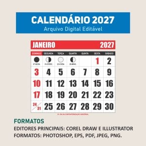Pack 8 Bases editáveis em vetor de Calendários 2027 Cdr - Ilustrator - Photoshop — foto 10