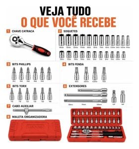 Kit Jogo De Soquete Catraca 1/4 Com 46 Peças Aço Maleta Novo — foto 5
