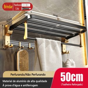 Rack de armazenamento de banheiro em alumínio dourado preto MEIDOO — foto 10