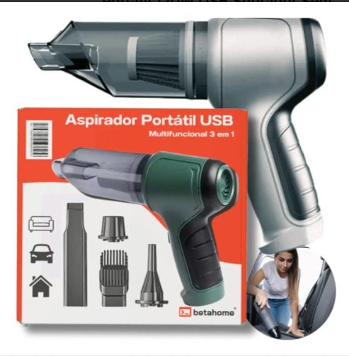 Mini Aspirador de Pó Betahome Portátil 120W USB Soprador Sem Fio 6000Pa Compacto