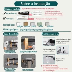 Rack de armazenamento de banheiro em alumínio dourado preto MEIDOO — foto 8