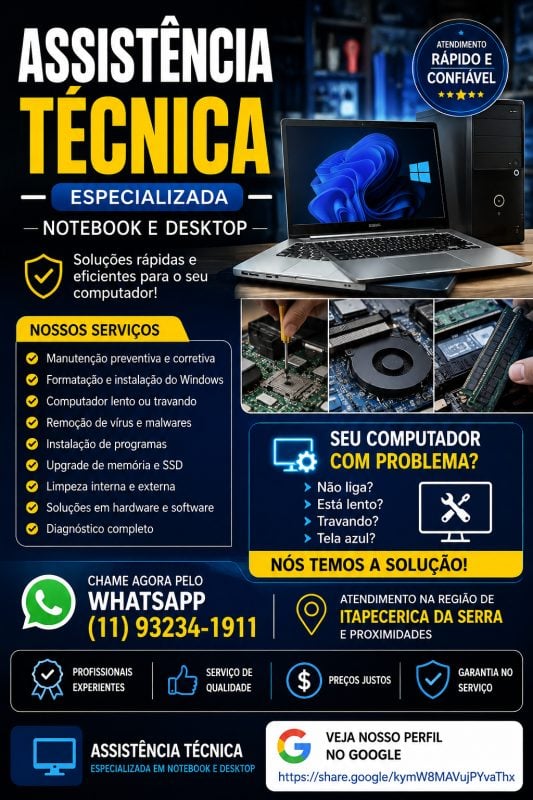 Assistencia tecnica especializada em notebook e desktop