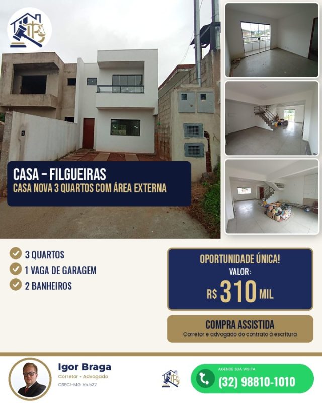 Casa para Venda em Juiz de Fora, Filgueiras, 3 dormitórios, 1 suíte, 2 banheiros, 1 vaga