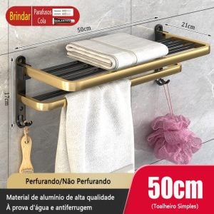 Rack de armazenamento de banheiro em alumínio dourado preto MEIDOO — foto 9
