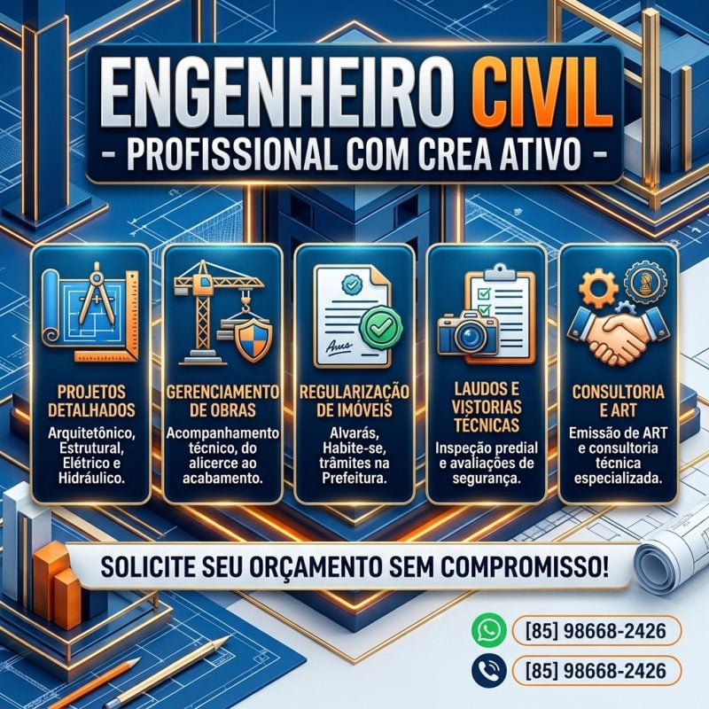 Engenheiro Civil, Projetos, Laudos, Regularização e Acompanhamento de Obras
