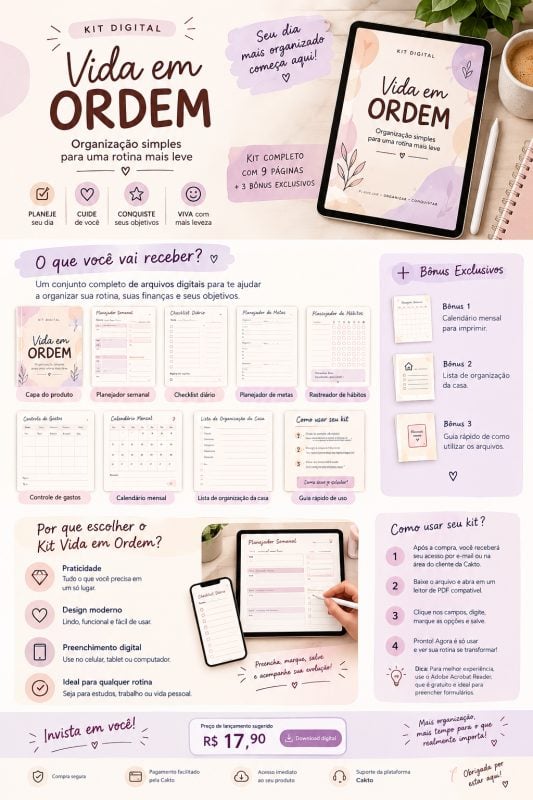 Kit Vida em Ordem Planejador Digital em PDF