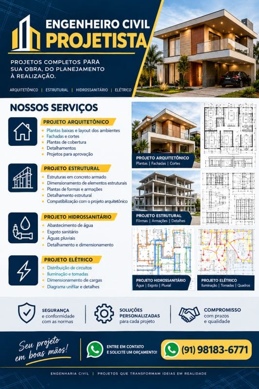 Engenheiro Civil Projetista - Projeto Arquitetônico e Estruturais e de Instalações