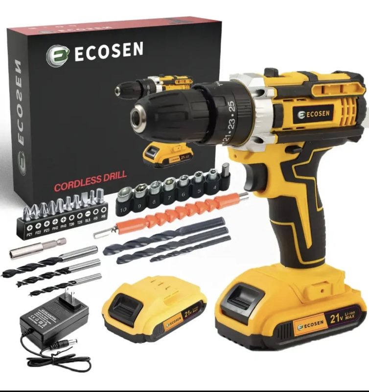 Ecosen Parafusadeira Furadeira Sem Fio 8Ah Bateria Duas Baterias Amarela 60hz