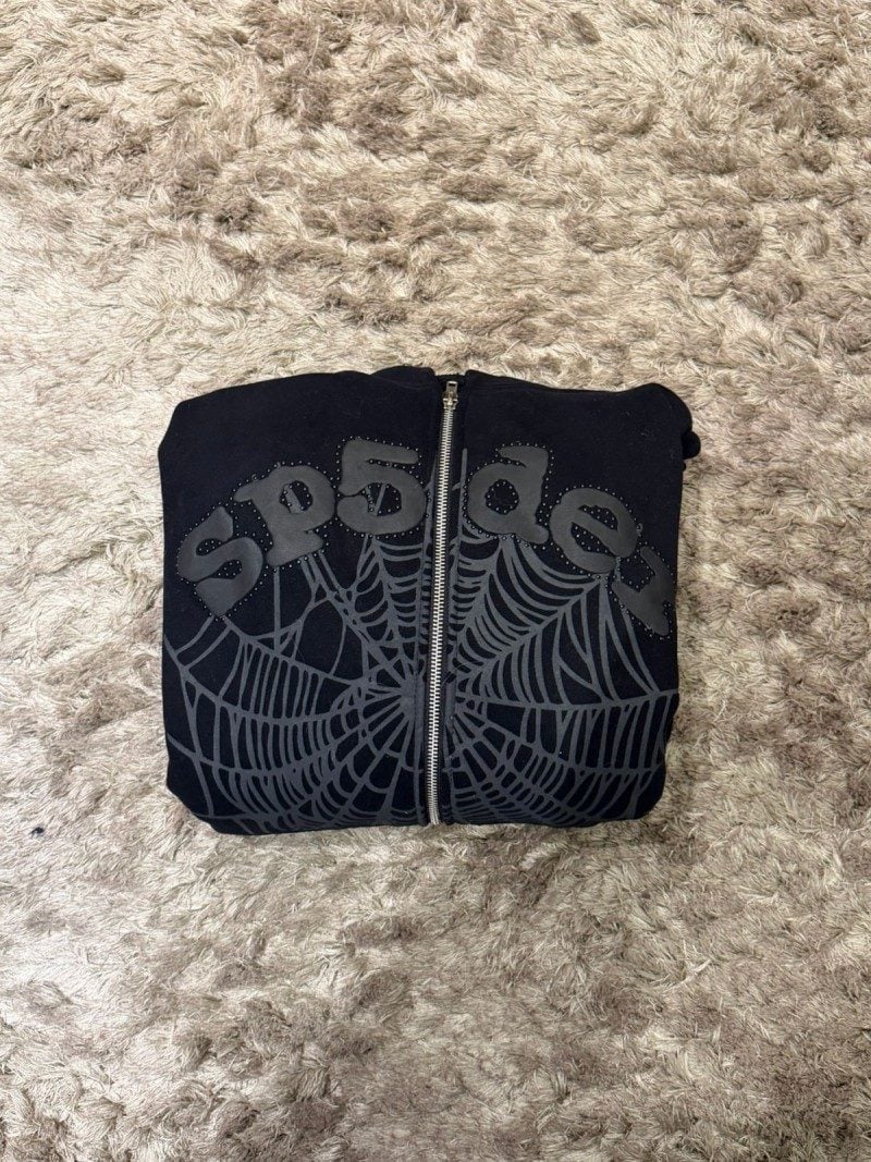 Sp5der OG Web Studded Zip Hoodie Black — foto 2