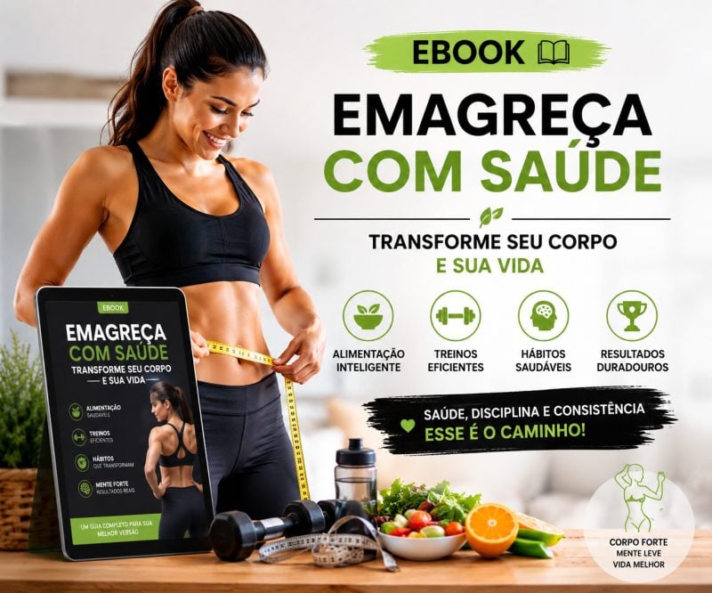 E-book sobre alimentação e treinos para buscar boa forma e uma boa saude