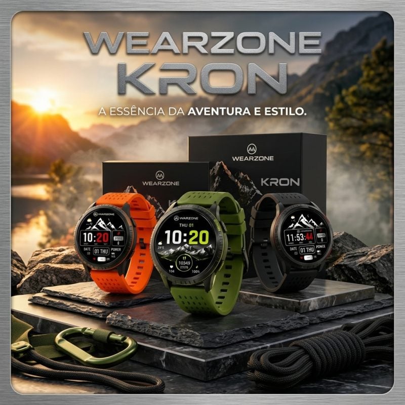 Smartwatch Kron WearZone GPS Integrado Tela AMOLED 3ATM Bateria 7 Dias Strava Android iPho