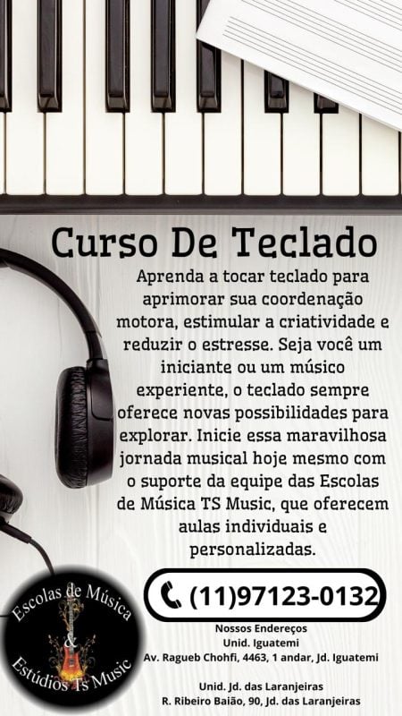Aulas de teclado na zona leste de SP