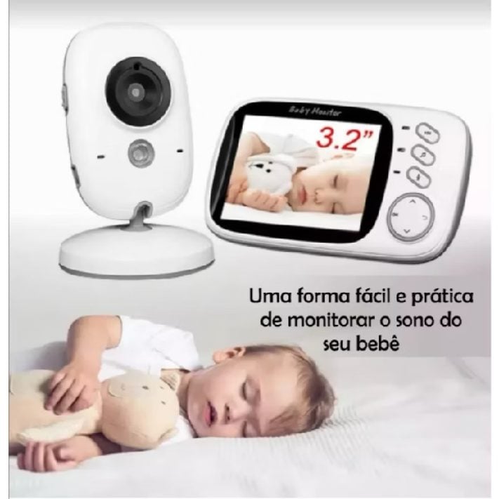 Babá Eletrônica com Monitor Visão Noturna Áudio Bidirecional Sensor de Temperatura Monitor