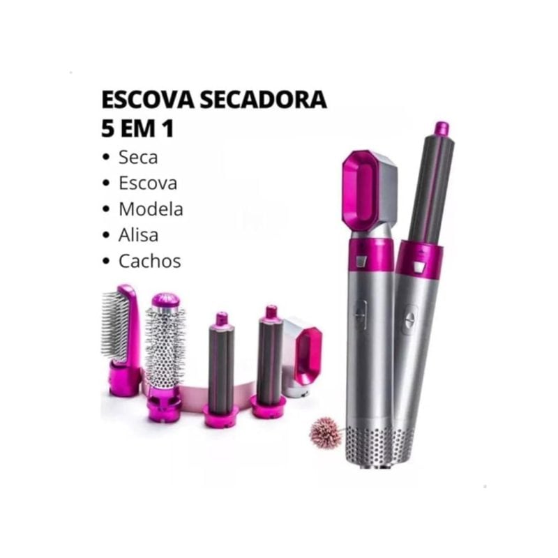 Escova Secadora 5 em 1 110V Multifuncional Alisadora Modeladora Cacheadora com 5 Acessório