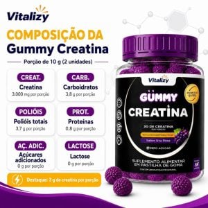 Creatina em Goma Gummy 3g Zero Açúcar 60 Gomas Sabor Uva Roxa Vitalizy — foto 6