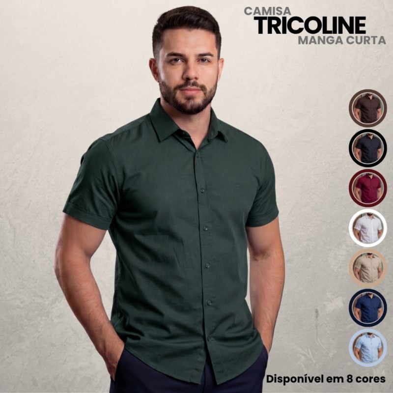 Camisa Social Masculina Básica Manga Curta