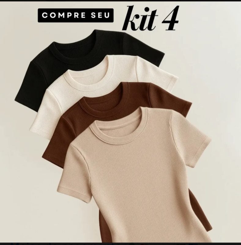 Kit 4 Blusas Feminina Ribana Canelado Estilosa Básica Casual